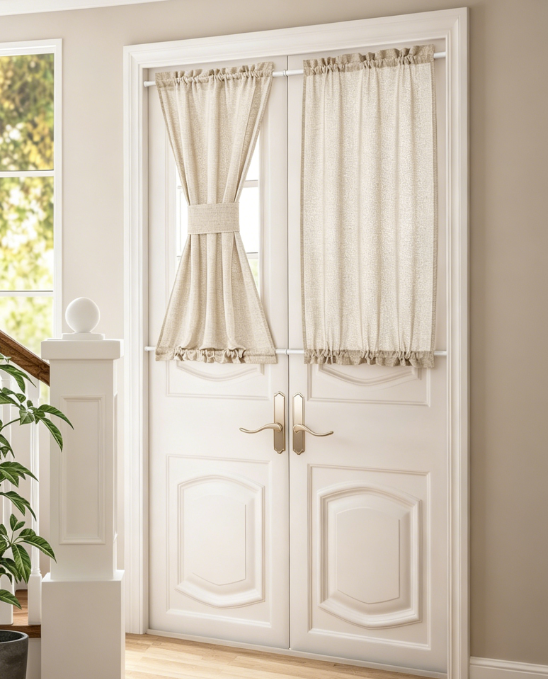 Linen Semi Sheer Door Drapes Dual Rod Pocket Privacy Panels with Adjustable Tieback - Image 2
