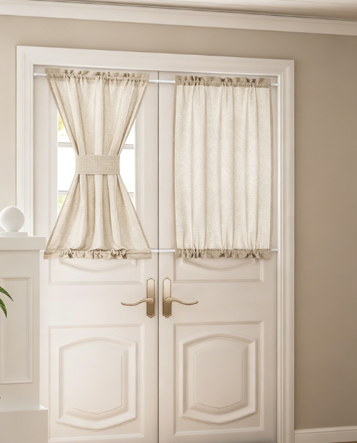 Linen Semi Sheer Door Drapes Dual Rod Pocket Privacy Panels with Adjustable Tieback