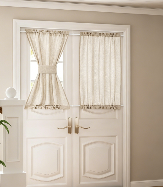 Linen Semi Sheer Door Drapes Dual Rod Pocket Privacy Panels with Adjustable Tieback