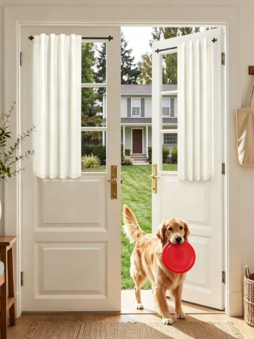 Blackout Linen Half Door Drapes Privacy Light Blocking Covering for Small Door Windows