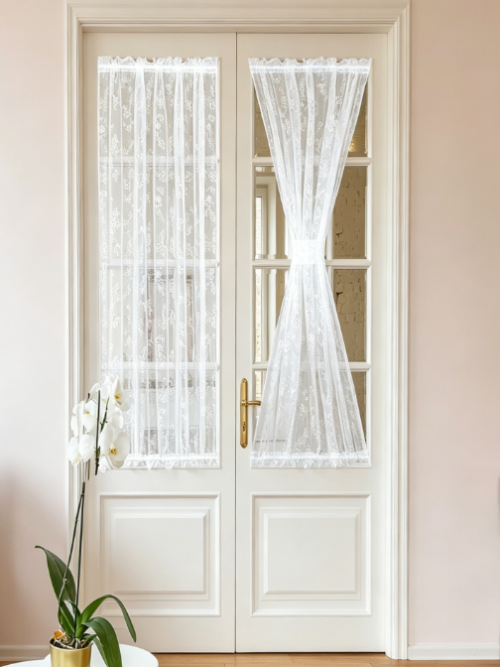 Pleated Linen Sheer Door Drapes Decorative Privacy Curtains for Front Entry Doors