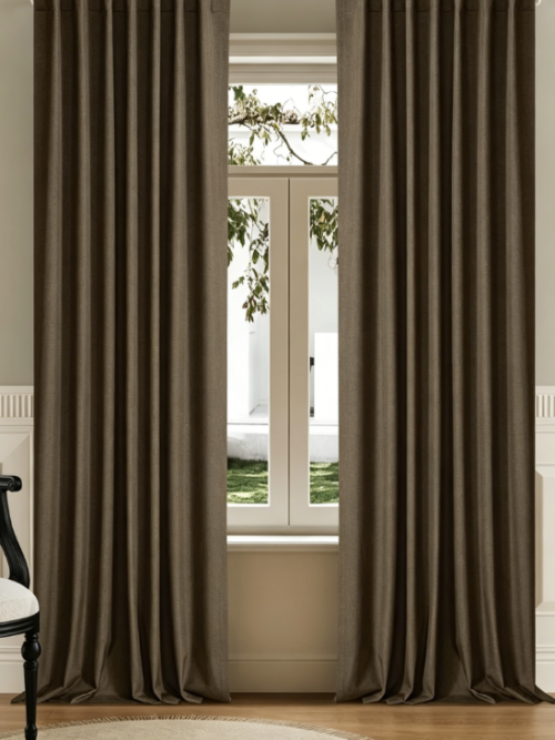 Double Layer Linen Blackout Door Drapes Noise Reducing Privacy Panels for Living Room