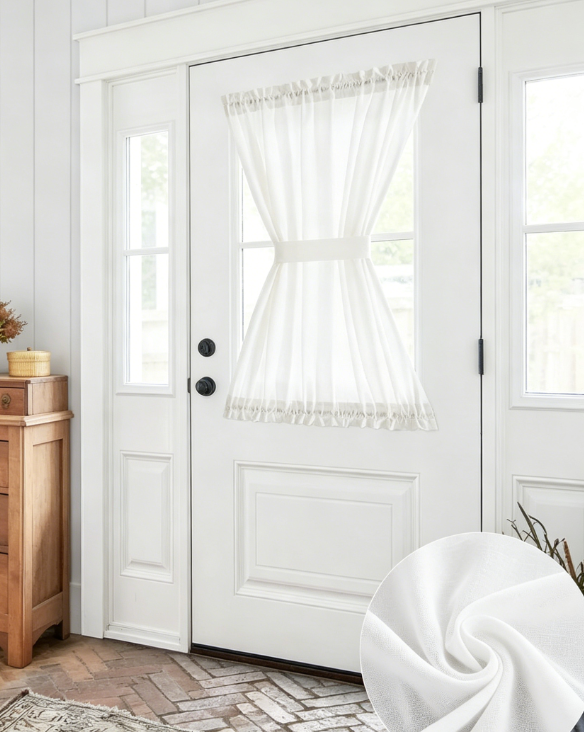 Linen Blend Front Door Drapes Light Filtering Privacy Curtain Panels with Tieback - Image 2
