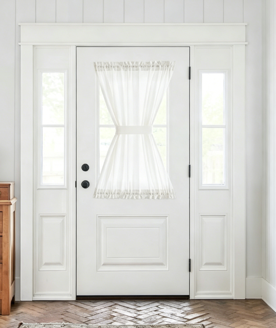 Linen Blend Front Door Drapes Light Filtering Privacy Curtain Panels with Tieback
