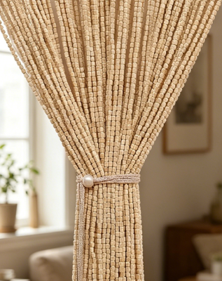 Wood Beaded Doorway Drapes Decorative Room Divider Panels for Hallway and Entryway