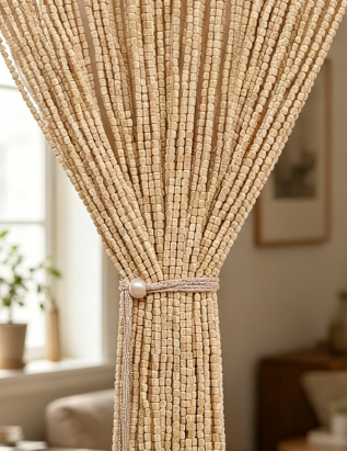 Wood Beaded Doorway Drapes Decorative Room Divider Panels for Hallway and Entryway