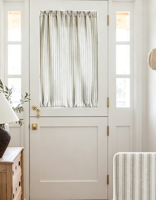 Striped Sheer Linen Door Drapes Farmhouse Style Privacy Covering for Small Glass Doors - Image 2