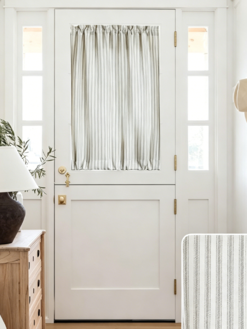 Striped Sheer Linen Door Drapes Farmhouse Style Privacy Covering for Small Glass Doors