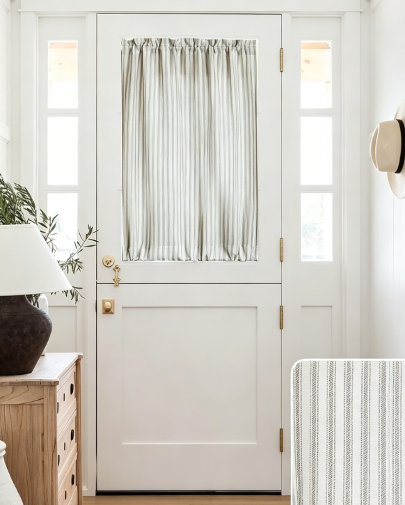 Striped Sheer Linen Door Drapes Farmhouse Style Privacy Covering for Small Glass Doors