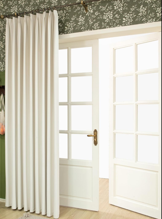 Double Layer Linen Blackout Door Drapes Thick Pleated Thermal Privacy Curtain Panels - Image 2