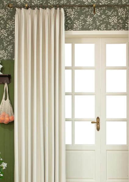 Double Layer Linen Blackout Door Drapes Thick Pleated Thermal Privacy Curtain Panels