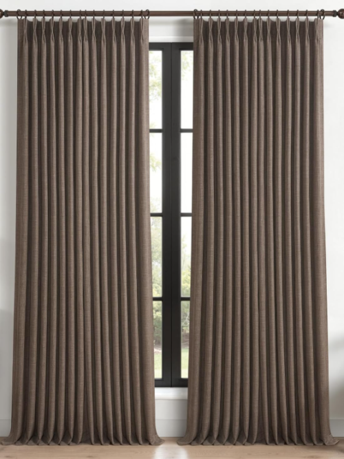 Deep Brown Double-Layer Extra-Thick Crinkled Linen Curtains — Bedroom Exclusive