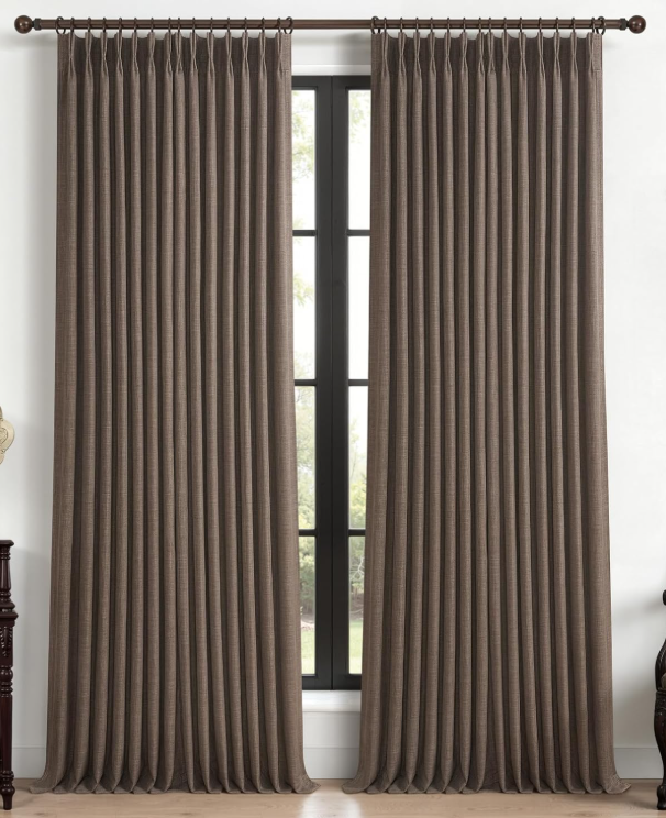 Deep Brown Double-Layer Extra-Thick Crinkled Linen Curtains — Bedroom Exclusive